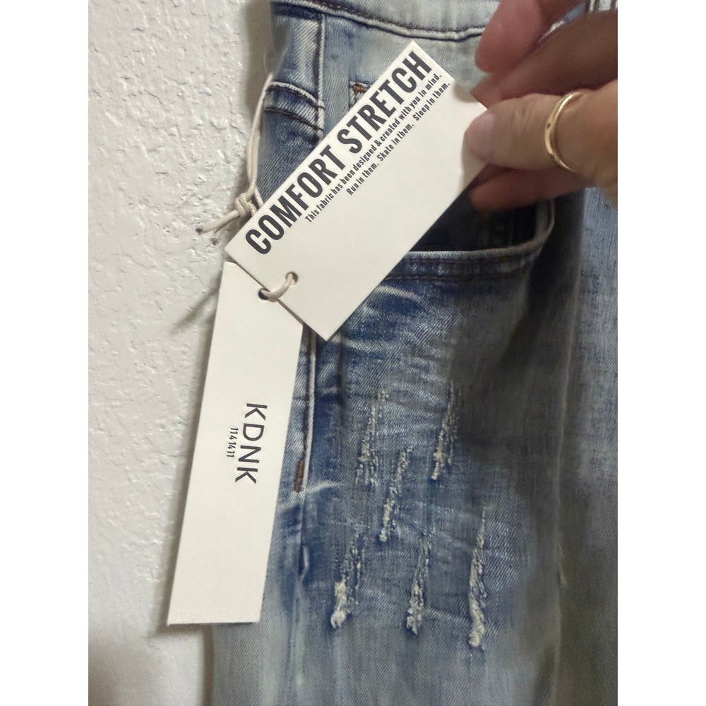 KDNK Mens 32" Distressed Skinny Jeans Light Wash Blue Ankle Zip 1141411 NEW NWT - Picture 4 of 16